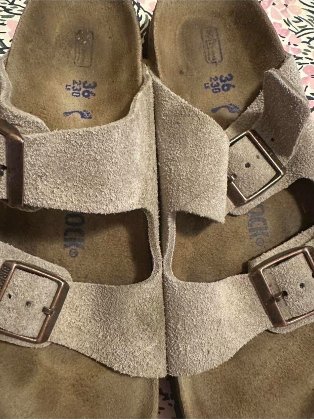 Birkenstock Taupe Suede Double Buckle Sandals